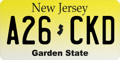 NJ license plate A26CKD