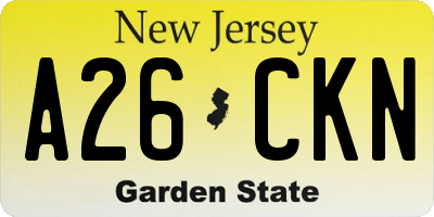 NJ license plate A26CKN