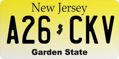 NJ license plate A26CKV