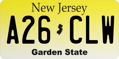 NJ license plate A26CLW