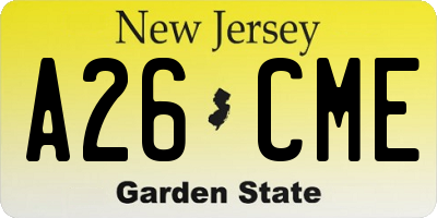 NJ license plate A26CME