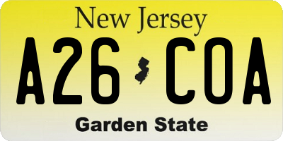 NJ license plate A26COA