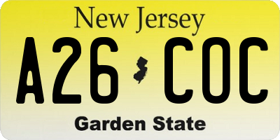 NJ license plate A26COC