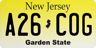 NJ license plate A26COG