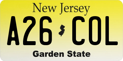NJ license plate A26COL