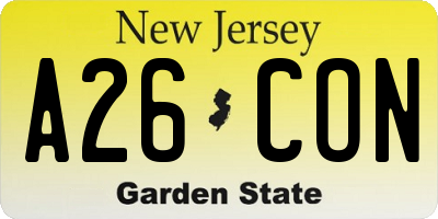 NJ license plate A26CON