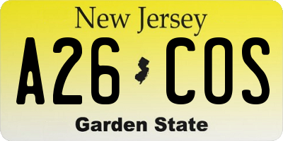 NJ license plate A26COS