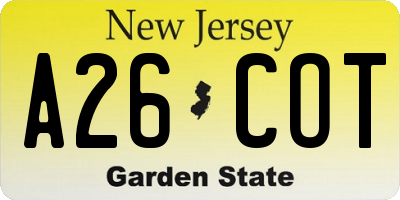 NJ license plate A26COT
