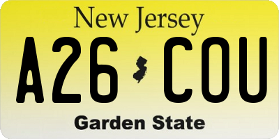 NJ license plate A26COU
