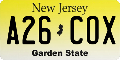 NJ license plate A26COX