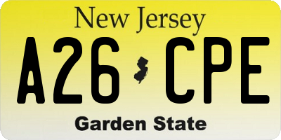 NJ license plate A26CPE