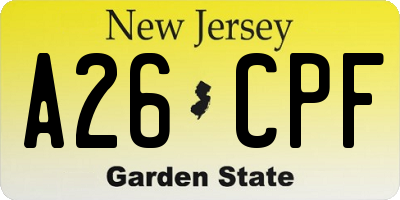 NJ license plate A26CPF