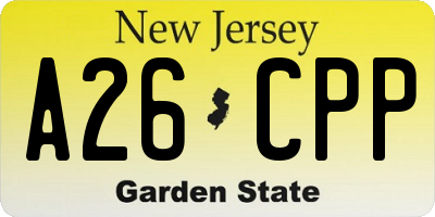 NJ license plate A26CPP