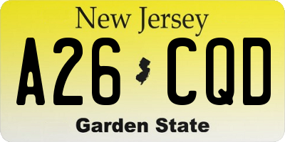 NJ license plate A26CQD