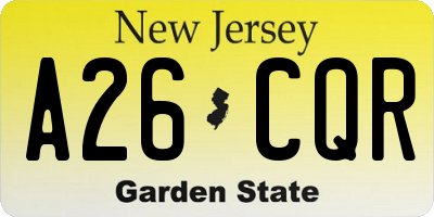 NJ license plate A26CQR