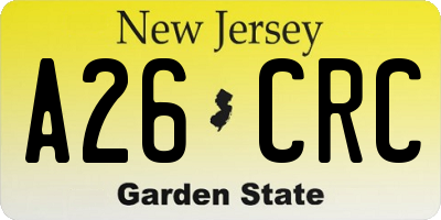 NJ license plate A26CRC