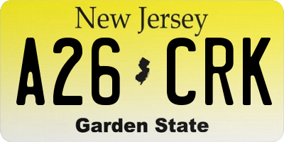 NJ license plate A26CRK