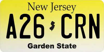 NJ license plate A26CRN