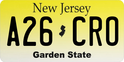 NJ license plate A26CRO