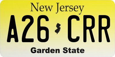 NJ license plate A26CRR