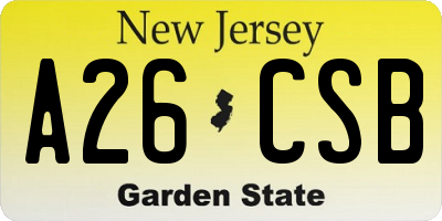 NJ license plate A26CSB