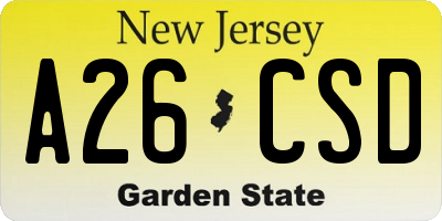 NJ license plate A26CSD