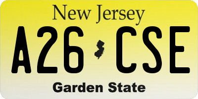 NJ license plate A26CSE
