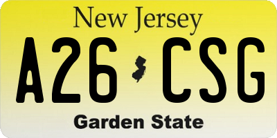 NJ license plate A26CSG