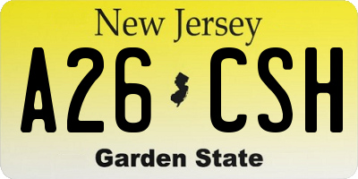 NJ license plate A26CSH