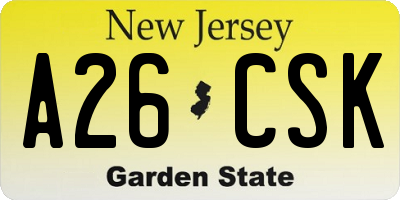 NJ license plate A26CSK