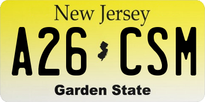 NJ license plate A26CSM