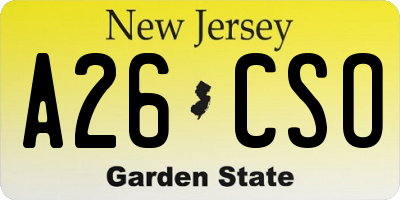 NJ license plate A26CSO
