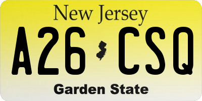 NJ license plate A26CSQ