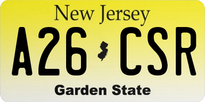 NJ license plate A26CSR