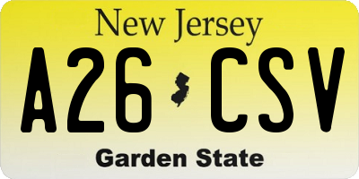 NJ license plate A26CSV