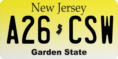 NJ license plate A26CSW