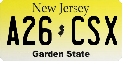 NJ license plate A26CSX