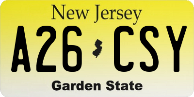 NJ license plate A26CSY
