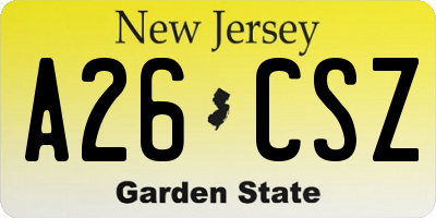 NJ license plate A26CSZ