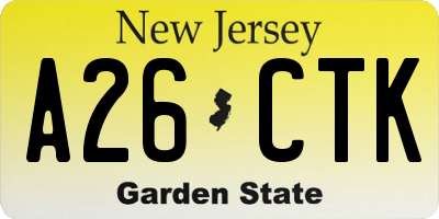NJ license plate A26CTK