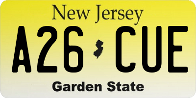 NJ license plate A26CUE