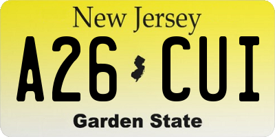 NJ license plate A26CUI