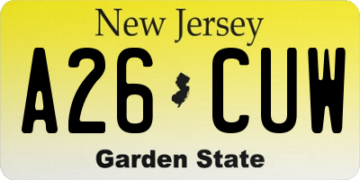 NJ license plate A26CUW