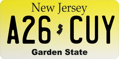 NJ license plate A26CUY