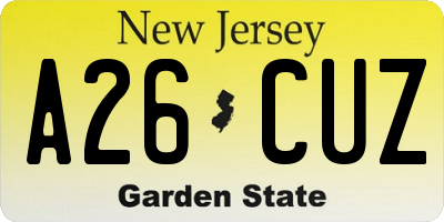 NJ license plate A26CUZ