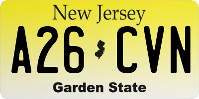 NJ license plate A26CVN
