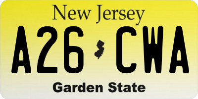 NJ license plate A26CWA