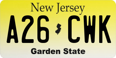 NJ license plate A26CWK