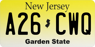 NJ license plate A26CWQ