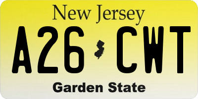 NJ license plate A26CWT